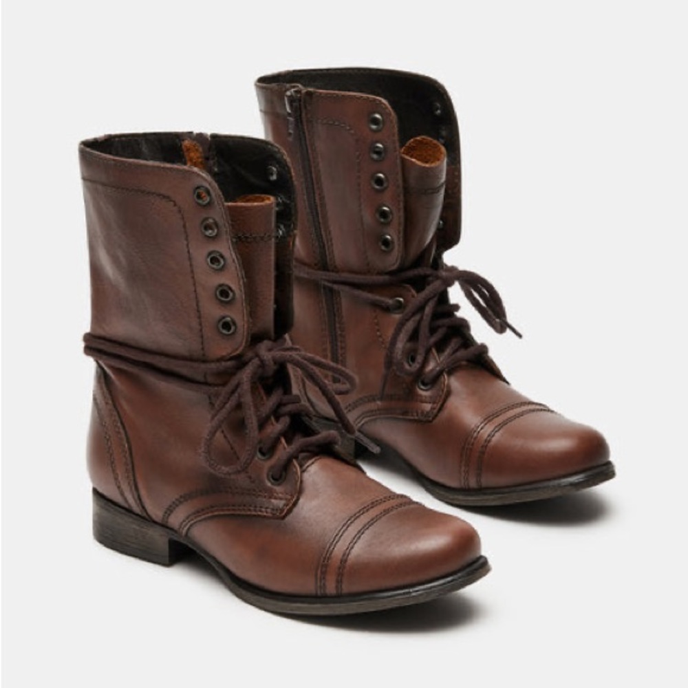 Steve Madden Brown Leather Lace Up TROOPA Combat Boots